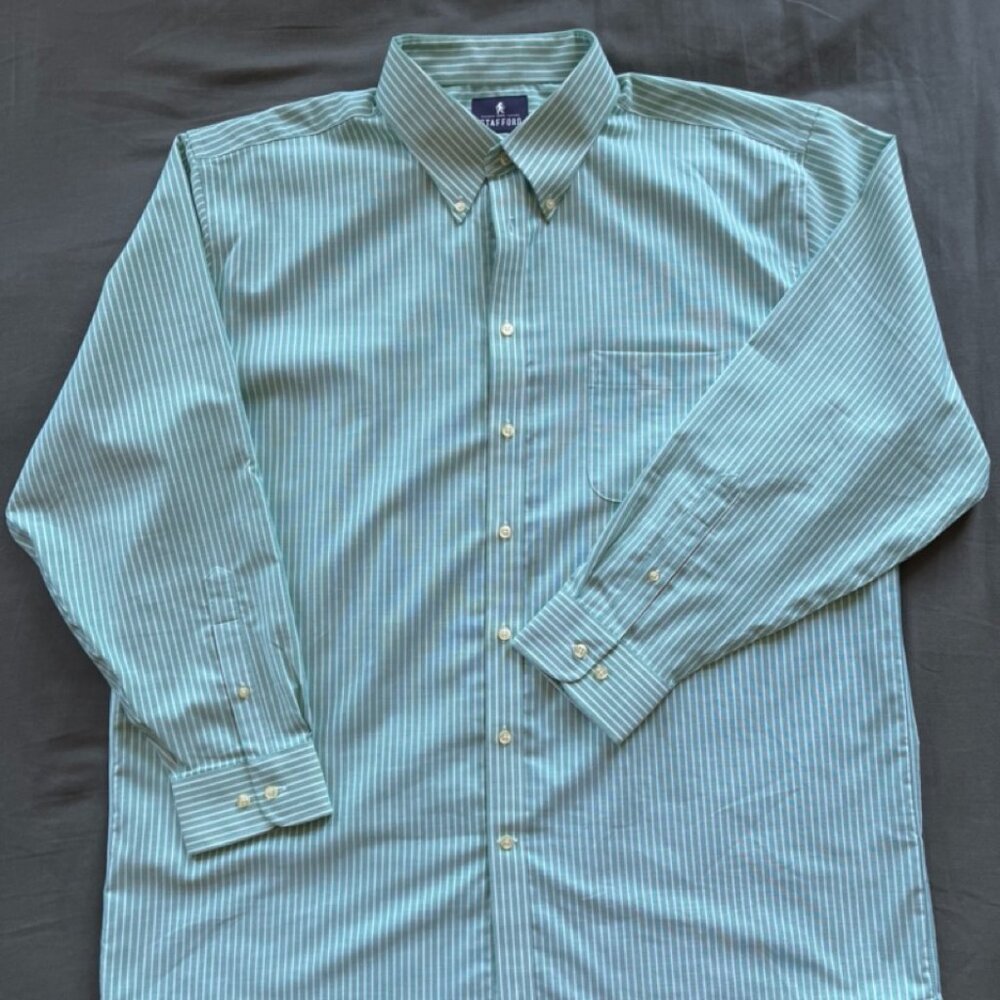 Ralph Lauren Cotton Button Down Shirt Light Green with white stripes pattern